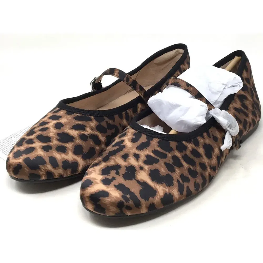 The Drop Katy Women's Size 10 Leopard Satin Look Flat Ballet Mary Jane Shoes